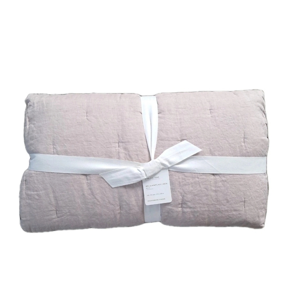 Pottery Barn Belgian Flax Linen Tufted Quilt King/Cal King Smoky Quartz NWT